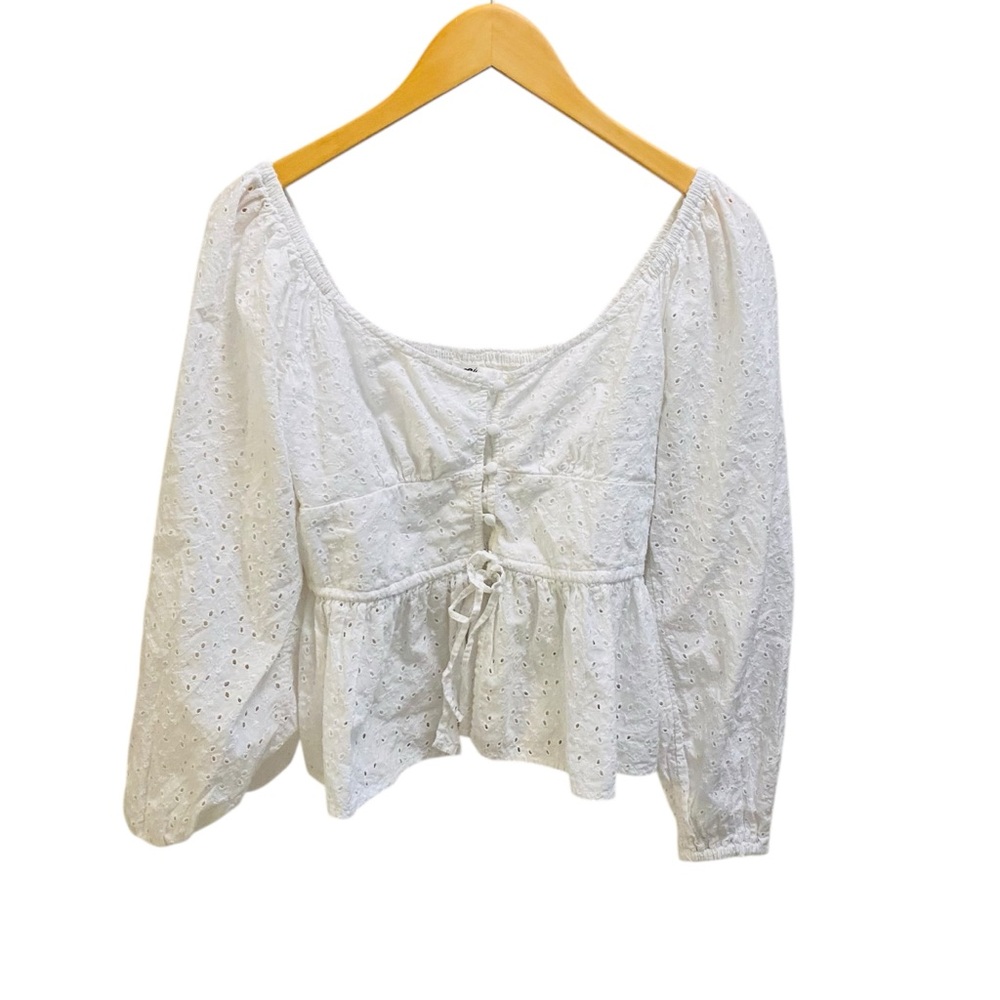 Aerie Long Sleeve Peplum Top White Eyelet Bohemian Bridgerton - Picture 4 of 7